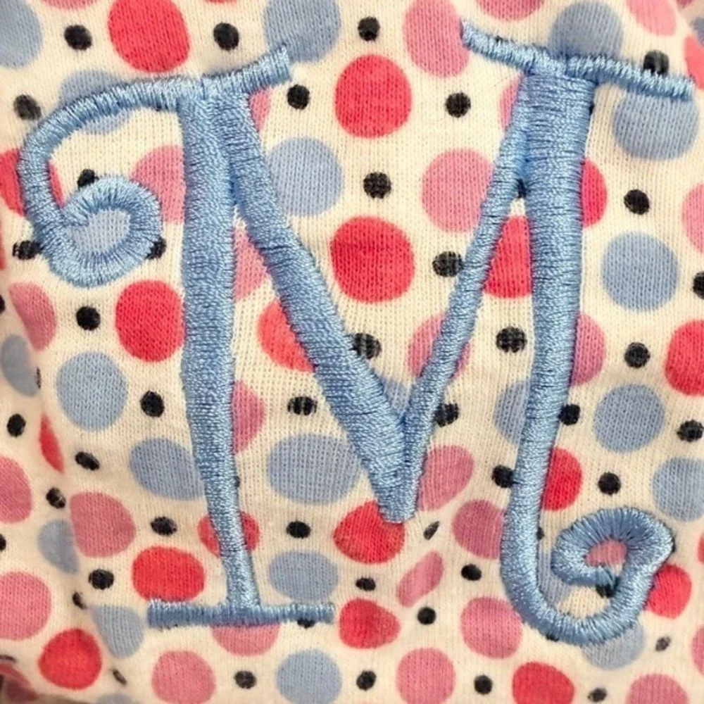 Gymboree‎ Girls Pink Blue Polka Dot Monogram Initial M Cotton Dress Size 10